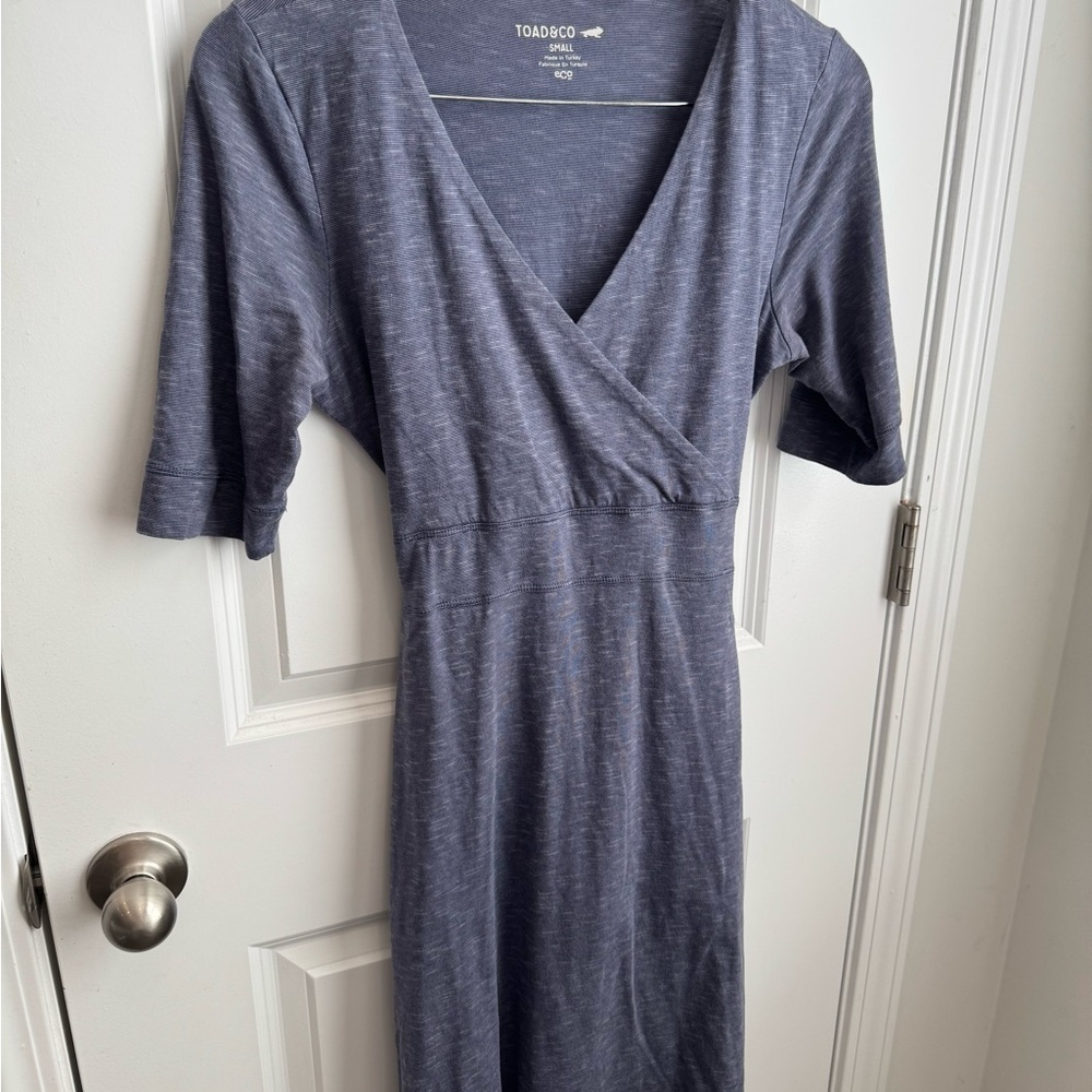 Toad&Co Blue Wrap-Style Women’s Dress Small Oragnic Cotton Blend